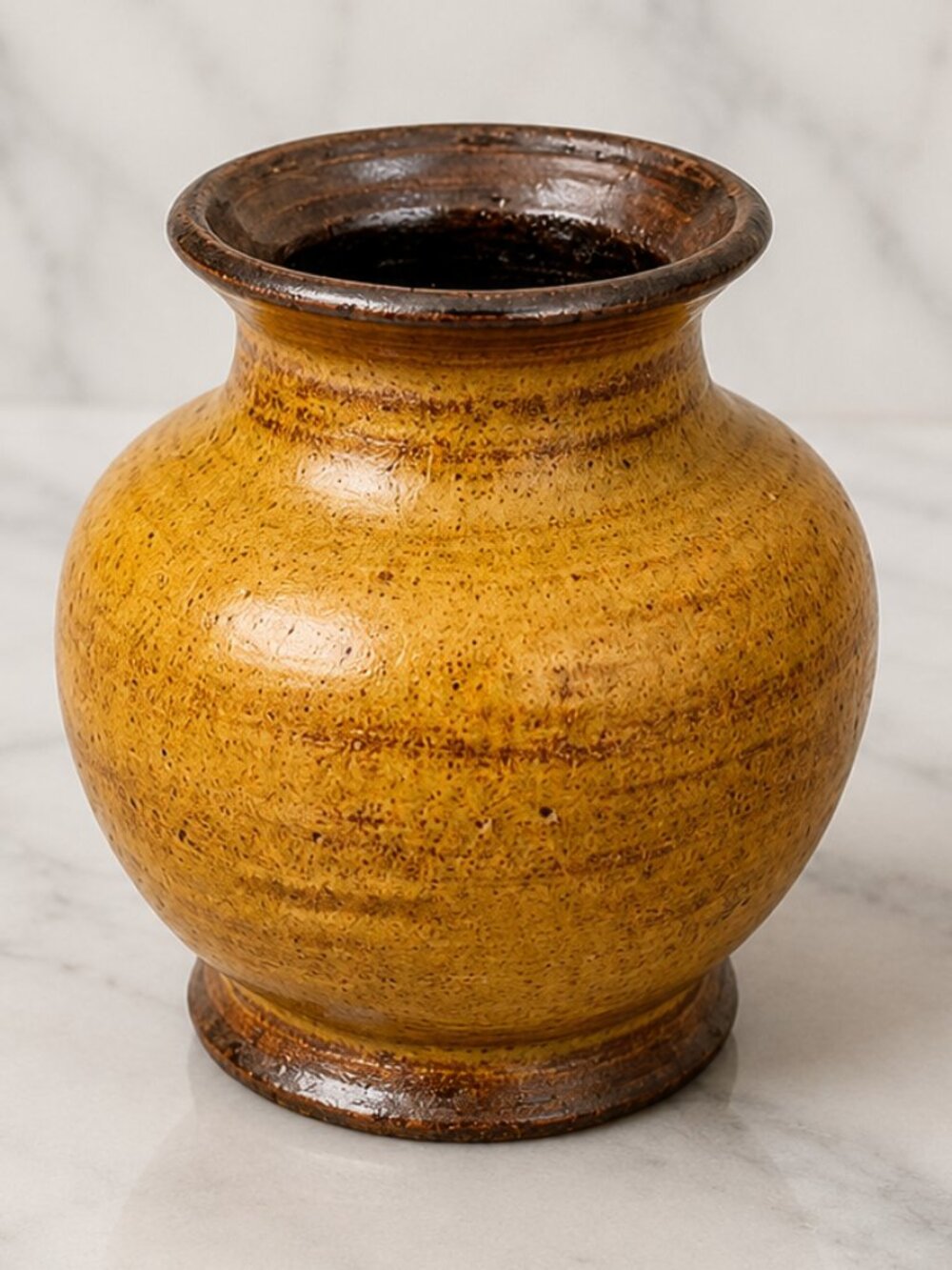 Signed M.S. Campbell 1978 Studio Pottery Vase Mustard Brown Glaze Handmade Art